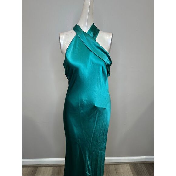 Galvan London Pandora Asymmetrical Bias Cut Dress In Emerald US 6 $1795 - Picture 5 of 11